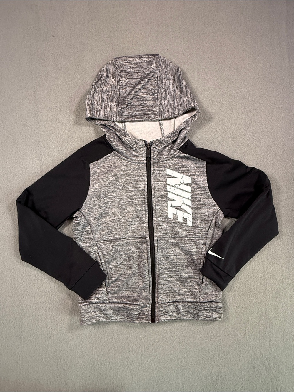 Nike Kids Grey and Black Full-Zip Hooded Sweatshirt
